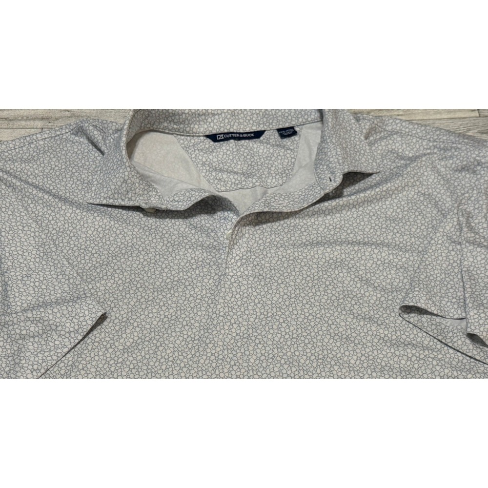 Cutter & Buck Mens 3XL Blue White Geometric Pebble Print Polo Shirt Short Sleeve